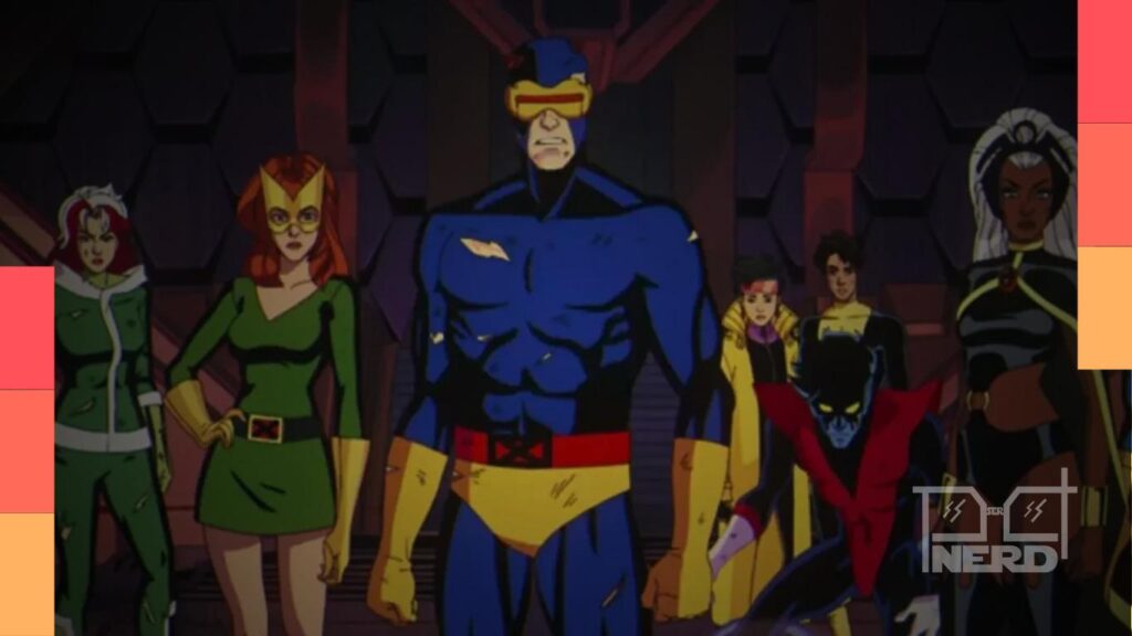 Cena de X-Men '97 com mutantes em combate no cenário do Apocalipse