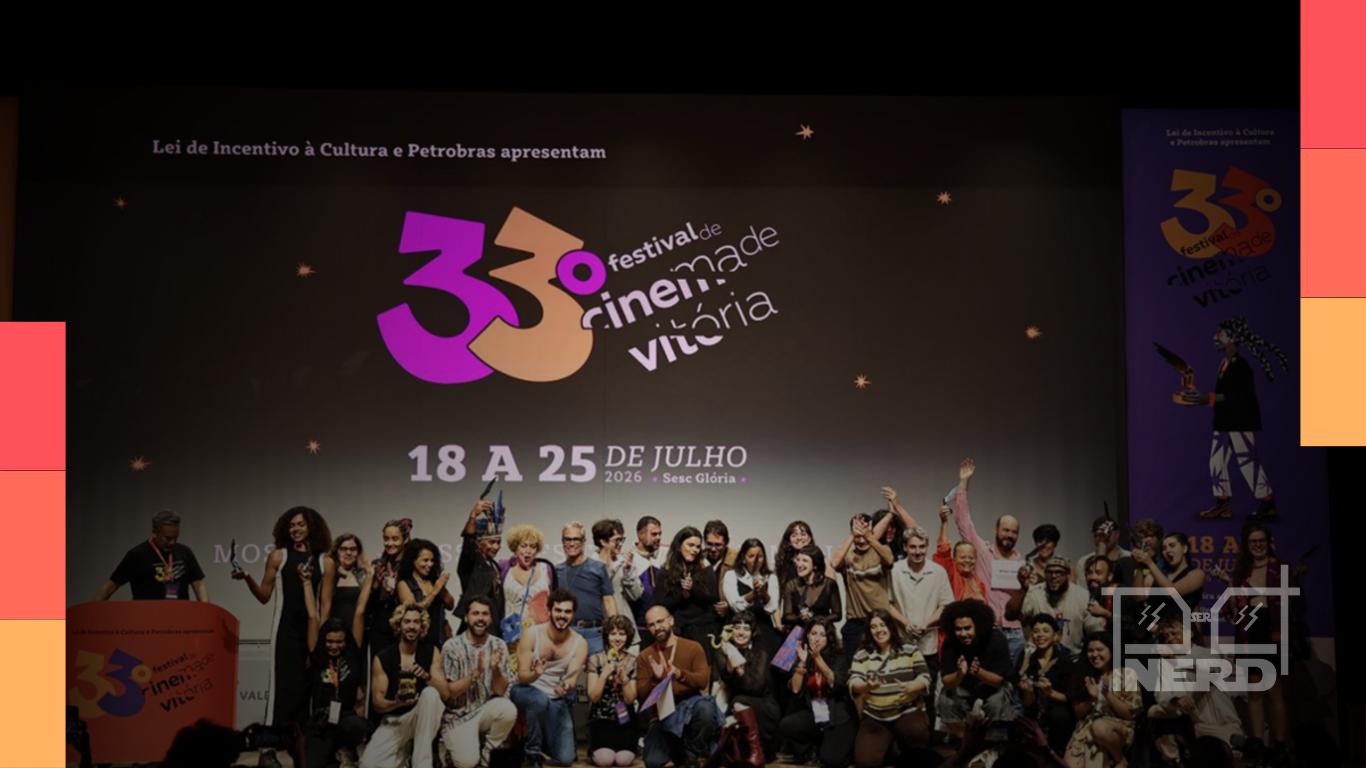 Cartaz do Festival de Cinema de Vitória anunciando a 34ª edição em 2027 e a janela de inscrições de novembro de 2026