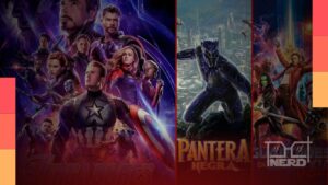 Ilustração temática com personagens da Marvel e destaque para 7 citações icônicas de filmes e séries