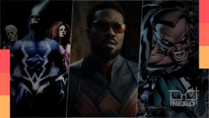 Arte destacando cinco projetos cancelados pelo MCU: Blade, Inumanos, Dinastia Kang, Magnum e Fugitivos