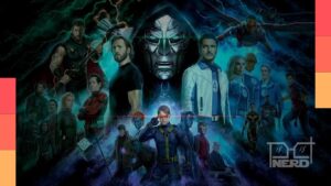 Kevin Feige em entrevista e ilustração/arte de divulgação de Vingadores: Doutor Destino com foco no final surpreendente