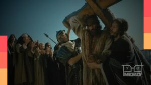 Cartaz de A Paixão de Cristo com Jim Caviezel e referência ao relançamento no Brasil em 10 de dezembro de 2026