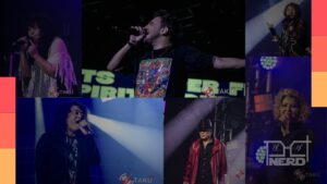 Apresentação do Super Friends Spirits no Anime Friends 2026 com artistas cantando temas de anime e Tokusatsu