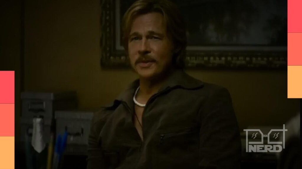 Brad Pitt como Cliff Booth em cena que remete ao primeiro trailer de As Novas Desventuras de Cliff Booth
