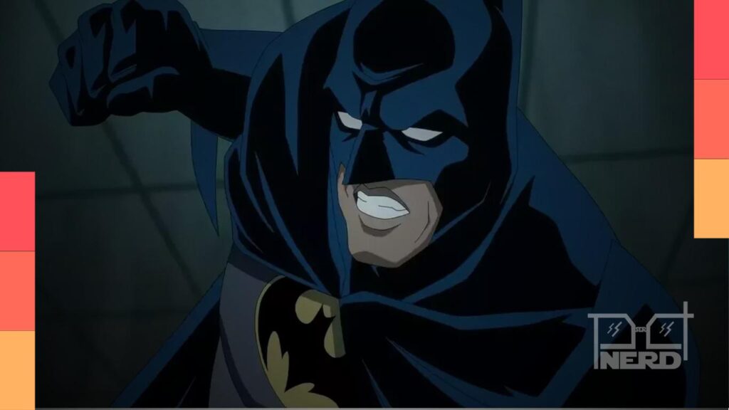 Imagem promocional de Batman Knightfall Parte 2: Knightquest com o Batman em destaque no clima de Gotham