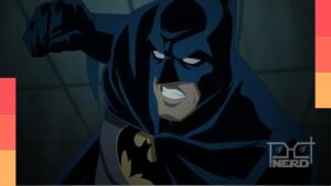 Imagem promocional de Batman Knightfall Parte 2: Knightquest com o Batman em destaque no clima de Gotham