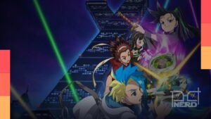 Pôster de Beyblade X anunciando o Arco do Reino Bey com estreia em 9 de outubro pelo YouTube