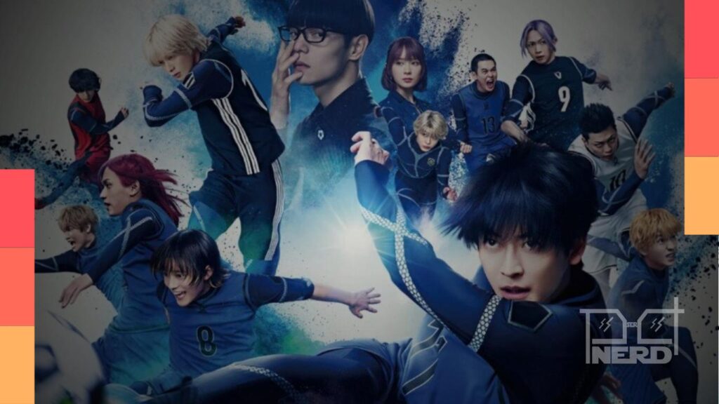 Imagem promocional de Blue Lock mostrando jogadores em campo durante partida do live-action