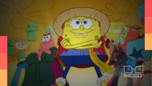 Abertura do McLanche Feliz com Bob Esponja usando Gear 5 e personagens da Fenda do Biquíni em versões de One Piece