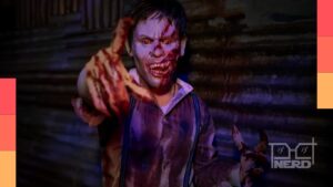 Atores caracterizados como Smoke e Stack na casa de Pecadores do Halloween Horror Nights 2026 no Universal Orlando
