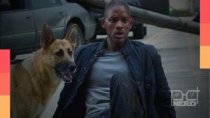 Will Smith como Robert Neville em Eu Sou a Lenda e referência à sequência Eu Sou a Lenda 2