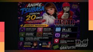Pessoas e elementos do universo geek em evento do Festival Anime Tsubasa comemorando 20 anos em Cubatão