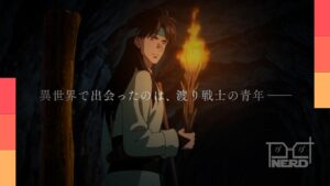 Imagem promocional do anime From Far Away (Kanata Kara) destacando Noriko e elementos de fantasia