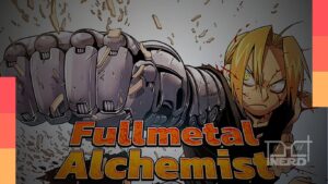 Ilustração temática com a ideia de alquimia e cenas de diferentes séries parecidas com Fullmetal Alchemist