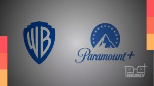 Logotipos da Paramount e da Warner Bros. em referência à fusão que aguarda aprovação