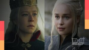 Emma D’Arcy e Emilia Clarke no palco do Emmy 2026 durante momento inspirado em Game of Thrones