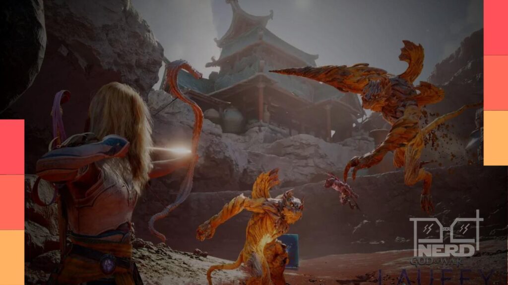 Faye usa o Arco da Serpente em God of War Laufey