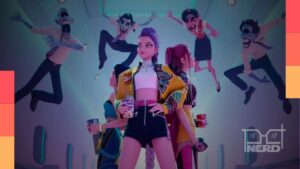 Guerreiras do K-Pop em cena de animação com referência à Netflix House
