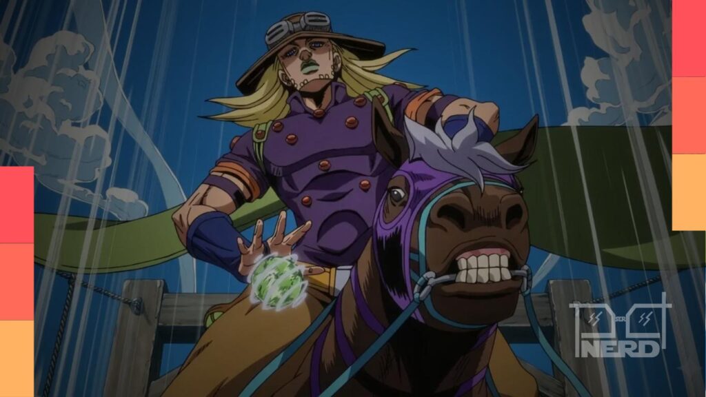 Abertura de JoJo’s Bizarre Adventure: Steel Ball Run com a música “SPIN” interpretada pela banda Kroi para as partes 2 e 3