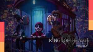 Ilustração de Kingdom Hearts 4 com referência a Final Fantasy 7 Remake ao fundo