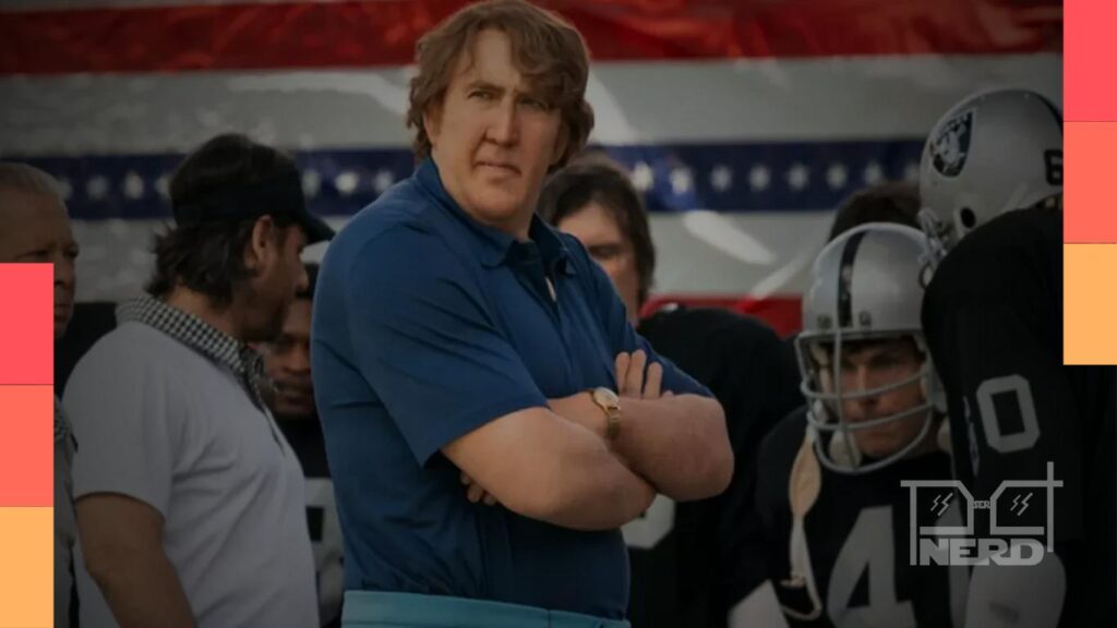 Nicolas Cage como John Madden no filme Madden, cinebiografia sobre o lendário técnico da NFL