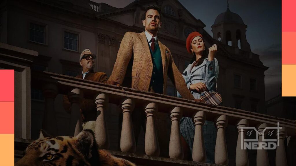 Cena de Magnatas do Crime com Eddie e clima de crime organizado em anúncio da Netflix