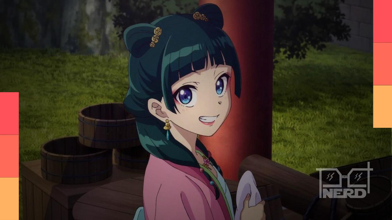 Maomao e Jinshi em clima de mistério no palácio, com anúncio de estreia em outubro de 2026 do anime