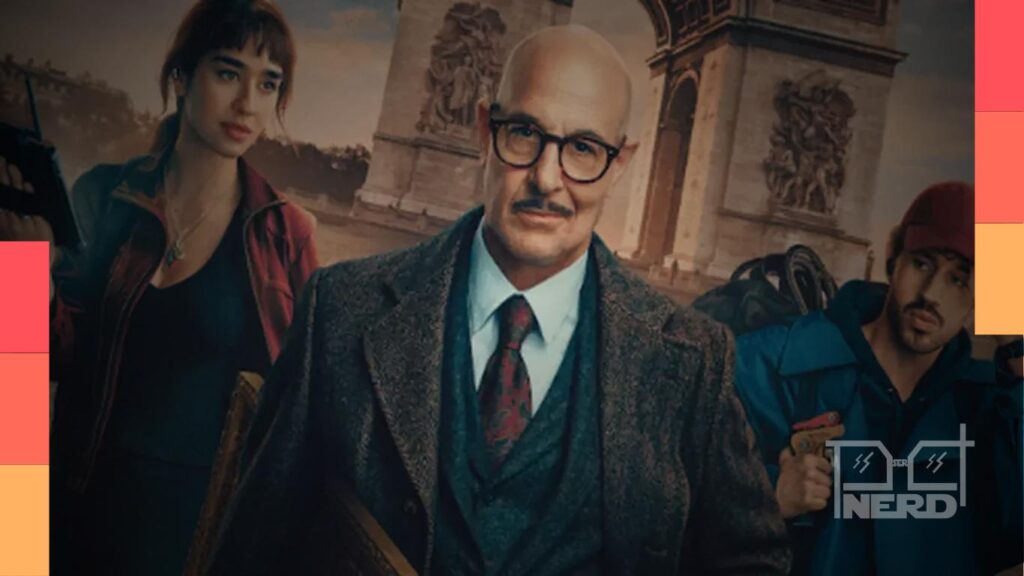 Stanley Tucci em Masterplan, novo filme de assalto do Prime Video, com referência à Mona Lisa