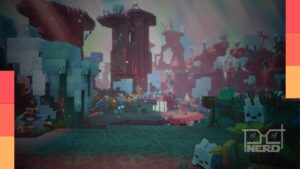 Imagem de Minecraft relacionada às cavernas de gelo e à nova dimensão The Sift