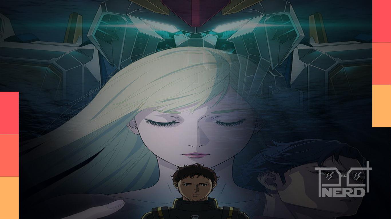 Cena de Mobile Suit Gundam Hathaway: The Sorcery of Nymph Circe com clima emocional e elementos de sci-fi militar