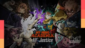 Capa temática de My Hero Academia: All’s Justice com personagens da Guerra Final e ambiente de batalha