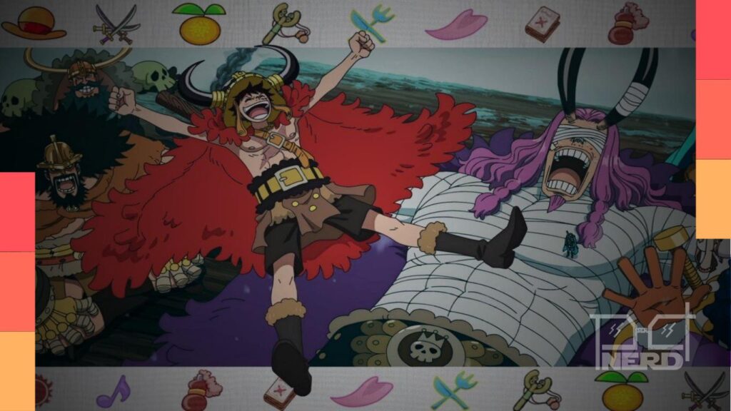 Luffy e os Chapéus de Palha durante o arco de Elbaph em One Piece
