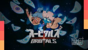 Capa/arte promocional de Orbitals com clima retrô de anime e destaque para lançamento em 3 de setembro no Nintendo Switch 2