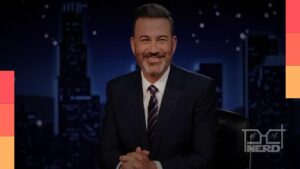 Imagem ilustrativa de Jimmy Kimmel e o estúdio do Jimmy Kimmel Live!; manchete indica que o contrato não será renovado
