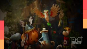 Rayman atravessa uma fase colorida em Rayman Legends Retold