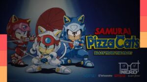 Jogabilidade de Samurai Pizza Cats: Blast From The Past em demo na Tokyo Game Show, com personagens inspirados no anime clássico