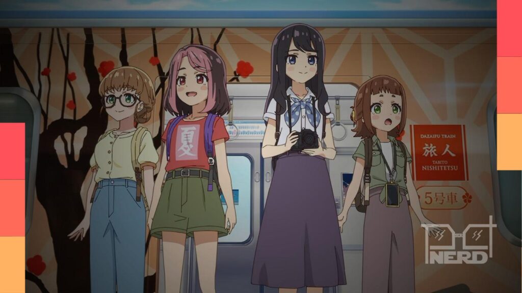 Imagem promocional de Tetsuryo Meet With Tetsudou Musume mostrando personagens em uniforme e destaque para o trailer