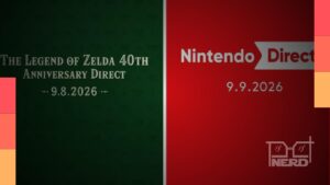 Ilustração com tema de The Legend of Zelda e indicação de dois Nintendo Directs da Nintendo