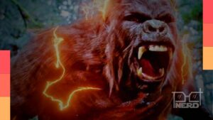 Cena de estilo documentário com Gorilla Grodd e personagens do Planeta Diário em clima de true crime
