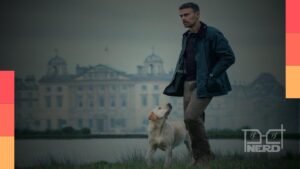 Theo James em cena da segunda temporada de Magnatas do Crime, da Netflix, com notícia sobre queda de 45% nas visualizações