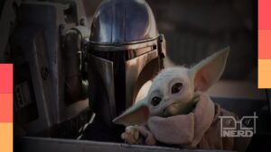 Imagem de Mandaloriano e Grogu com referência ao relatório da Netflix sobre hiatos entre temporadas