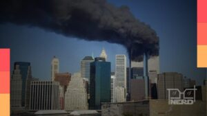 Imagem ilustrativa do cenário do World Trade Center em 11 de setembro e chamadas de filmes no streaming