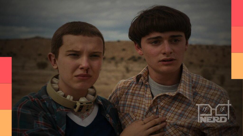 Millie Bobby Brown e Noah Schnapp em uma cena de Stranger Things, referência ao universo da série que inspirou a animação Histórias de 85