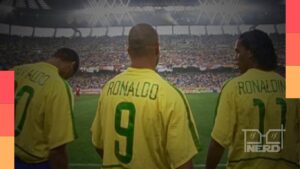 Rivaldo, Ronaldo e Ronaldinho Gaúcho em cena do documentário Brasil 2002: Os Bastidores do Penta