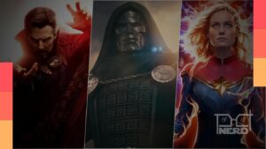 Cartaz e personagens de Vingadores: Doutor Destino com foco nas ausências de heróis do MCU