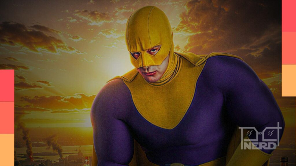 Caco Ciocler caracterizado como o super-herói do filme Overman