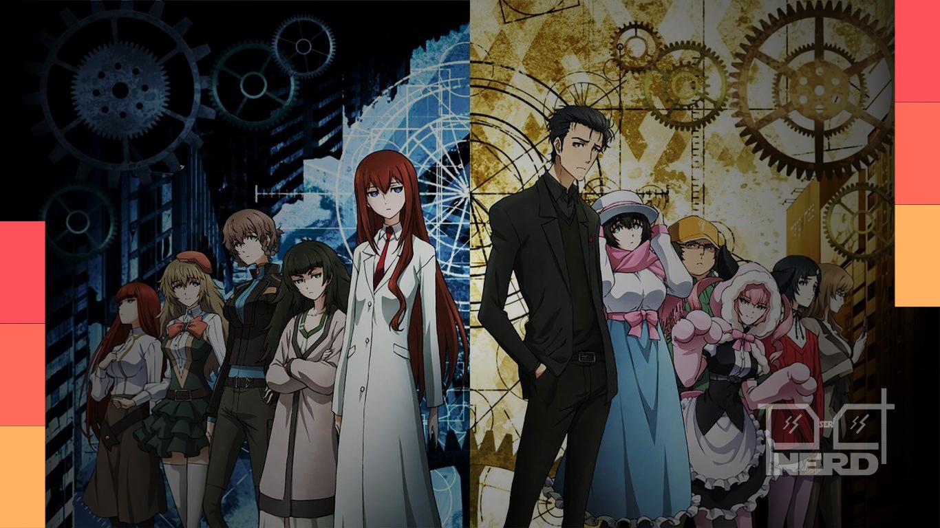 Ilustração com animes sobre viagens no tempo como Steins;Gate, Erased e Link Click