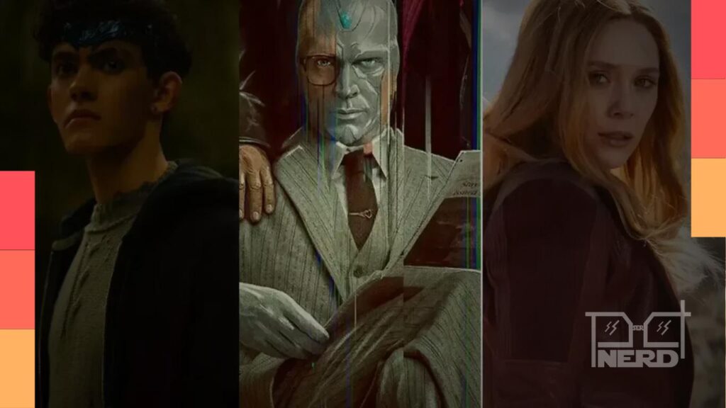 Ilustração com Wanda, Wiccano e referência à saga Vingadores: A Cruzada das Crianças conectada à série VisionQuest