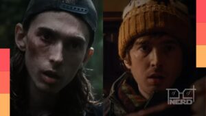 Zach Cregger e Austin Abrams em bastidores de Resident Evil, com referência a A Hora do Mal