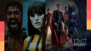 Zack Snyder em destaque enquanto aparecem imagens de Liga da Justiça e outros filmes da filmografia dele